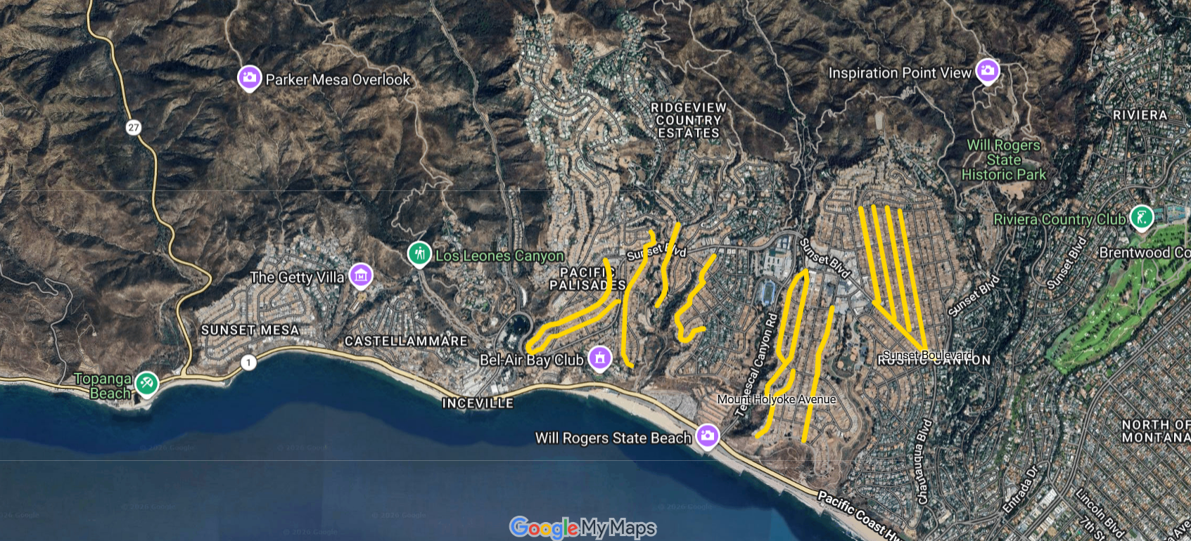 Uplifters Foundation program area map — Pacific Palisades target streets